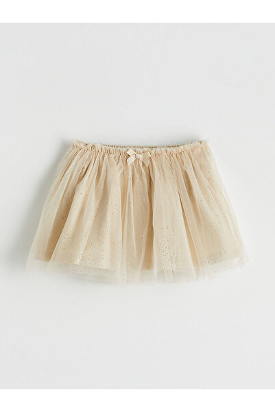 LC Waikiki تنورة توتو للفتيات الصغيرات من مجموعة إلسيفا باللون البيج مع خصر م...