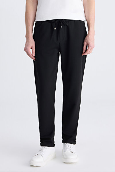 D'S Damat Ds Damat Regular Fit Black Herringbone Cotton Jogger Pants