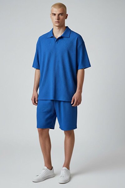 Altamira Men's Indigo Patched Ottoman Shorts and Top Set