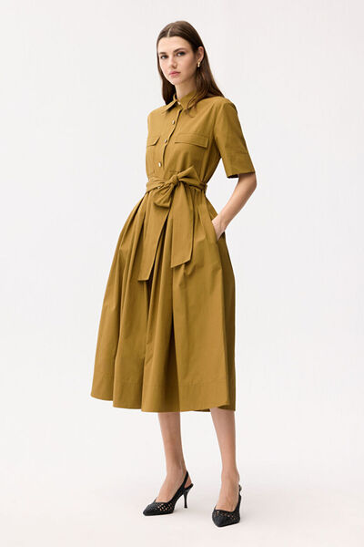 adL Kuşaklı Gömlek Elbise