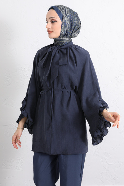 Salih Çelebi Collared Tunic Y0059 - Dark Blue