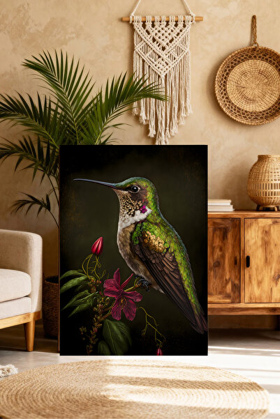Mushen Studio Pictură portret cu colibri verzi - Artă murală realistă cu coli...