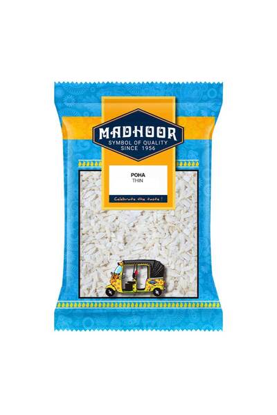 MADHOOR Poha Thin Flattened Diet Rice Flakes Light Frying Savory (500g)