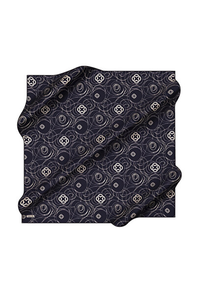 Aker Navy Blue 90X90 Silk Crepe Satin Scarf