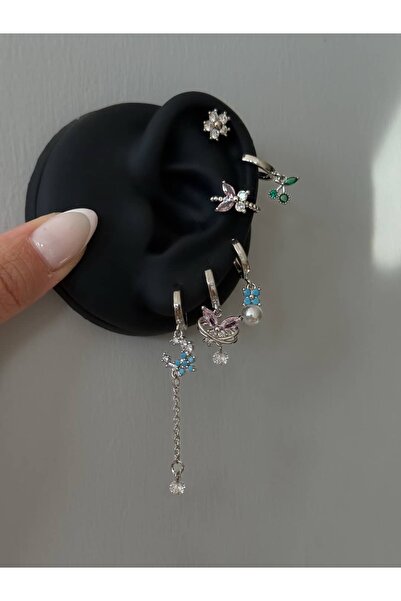 h&b design jewel Çelik Hilal Detaylı 6 Lı Küpe Seti