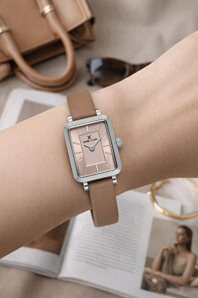 Daniel Klein Women's Mink Leather Cord Rectangular Rose Dial Wristwatch with ...