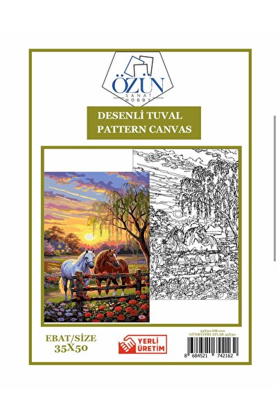 tuvval Desenli Tuval GÜN BATIMI ATLAR 35x50 Desenlerle Boyama