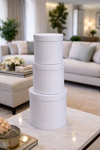 PAZARAKOŞ Hediye Kutusu beyaz Silindir Kutu Yuvarlak Çiçekçi Kutusu 3 Lü Set ...