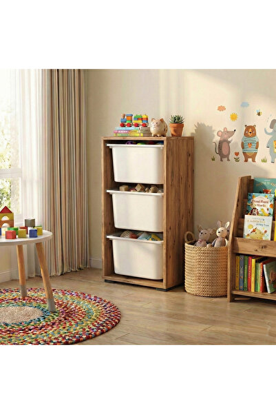 Moniev Kids 3 Sepetli Dolap Çok Amaçlı Dolap Oyuncak Dolabı Mnv2601_3