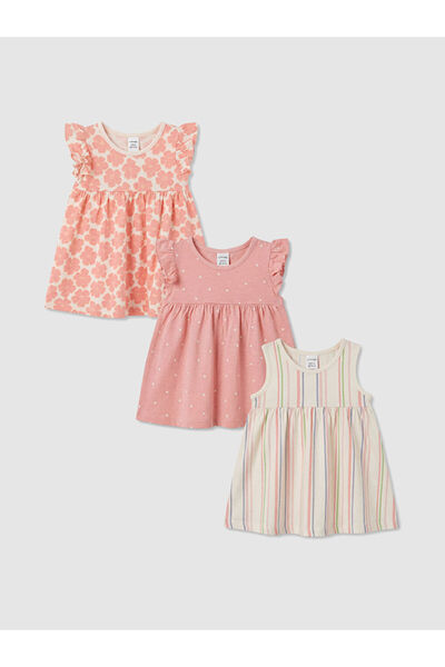 LC Waikiki LCW baby Mercan Fırfırlı Kız Bebek Elbise 3'lü