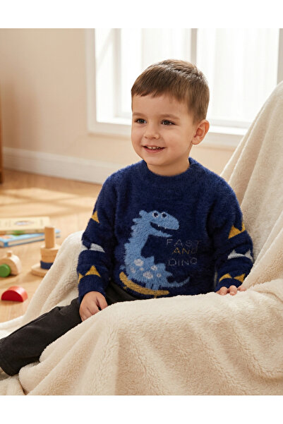 MiniKids Pulover Mohair, Fast And Dino, bleumarin