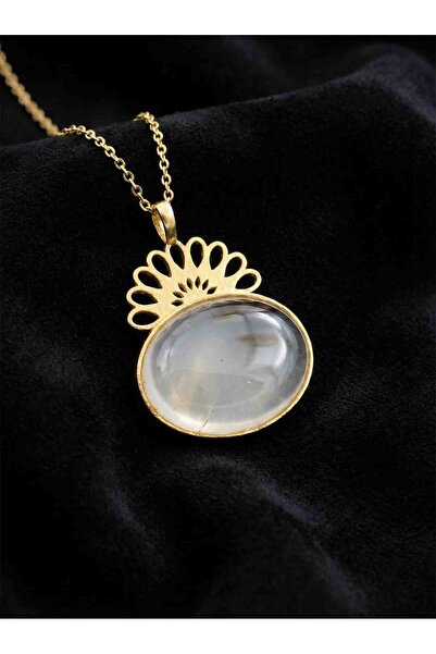 Roza Silver 925 Ayar Gümüş Halef Dizisi Gözyaşı Kolyesi, Boz Akik Doğal Taşlı...