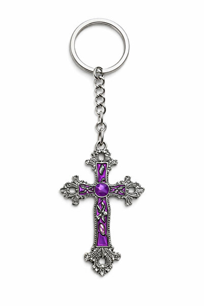 HER ŞEY NOTA www.herseynota.com Purple Stone Detailed Embroidered Cross Keych...