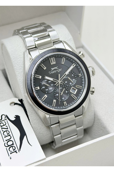 Slazenger Orijinal 2 yıl Garantili Siyah Katran Çelik Kordon 10ATM Su Geçirme...