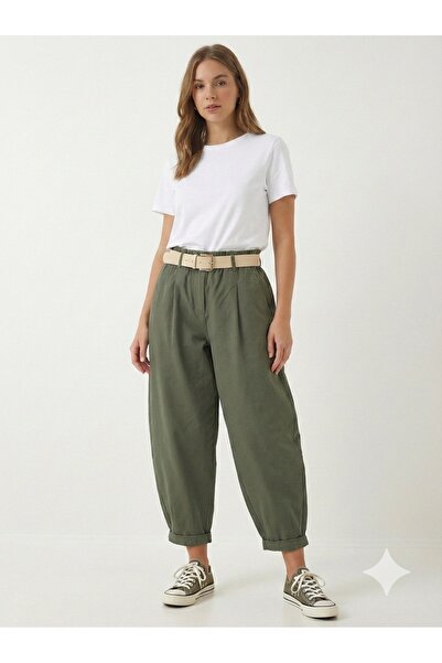 della moor Women's Khaki Italian Shalwar Style Lycra Pants with Belt