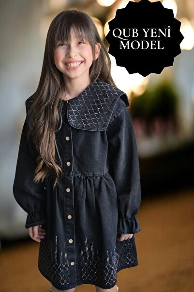 QUB CLUB Kız Çocuk Siyah Bayramlık Taşlı Elbise