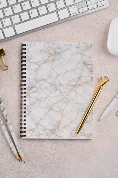 NİORE Caiet spiralat A5 cu model marmorat – Design premium cu nervuri aurii, ...