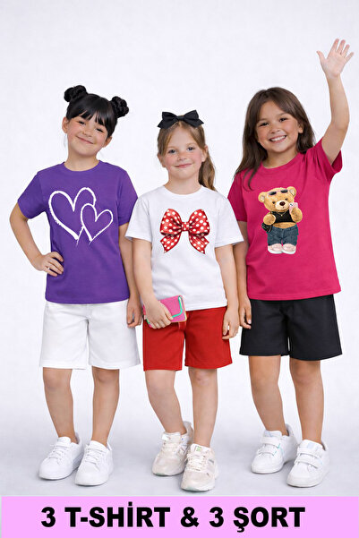 twins tailors Devojčin set od 3 dela sa mašnom i srcem Štampano letnja Pamuk ...