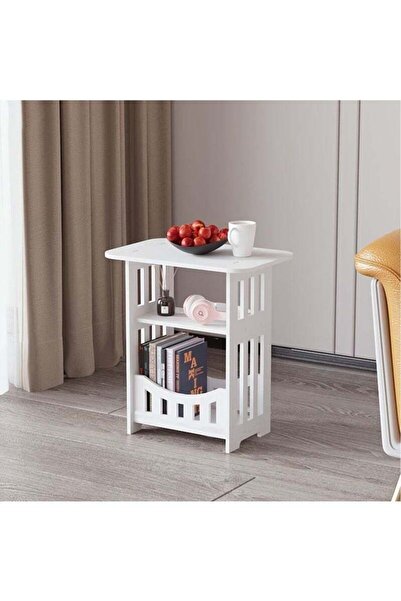 Arabest 3-tier Bedside Table with Storage Shelf Basket, Slim Coffee Table, Ni...
