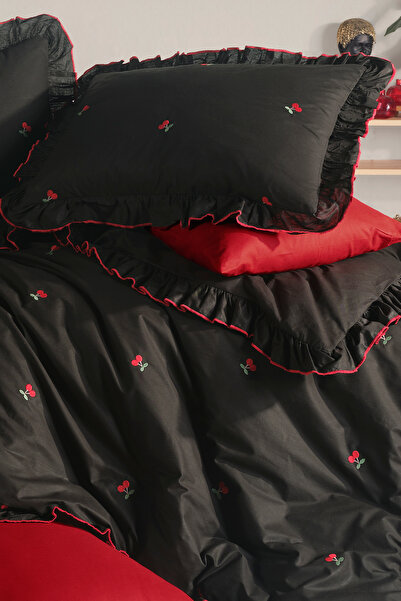 Nordqueen Set de lenjerie de pat cu volane brodate, 100% bumbac, Ranforce