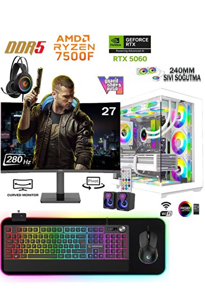 Apphirex PRİME 57W Ryzen 5 7500F 16GB DDR5 1TB M2 SSD RTX5060 27' 280Hz Beyaz...