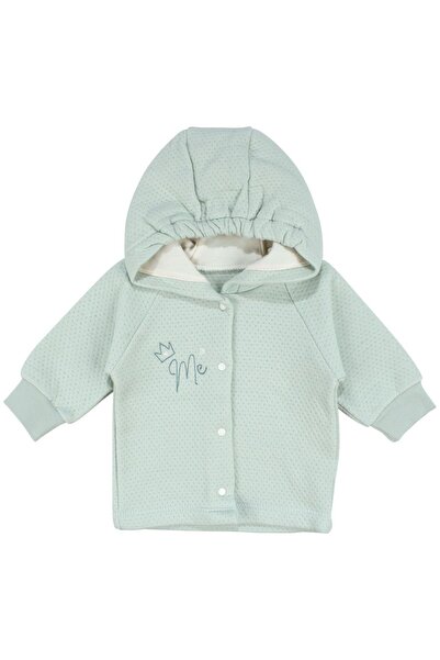 by BebekOdam Kız Bebek Su Yeşili Kapitoneli Kapüşonlı Çıtçıtlı Me Nakışlı Hırka