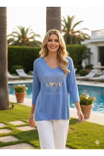 Punta Otantik YG27040 Блуза з італійського трикотажу з написом «Love» і камін...