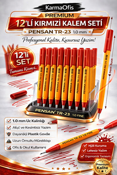 KarmaOfis Tr-23 1.0 mm Red 12-Pack Ballpoint Pen