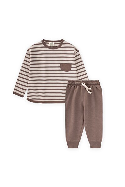 Cigit Striped Sweatshirt Set 1-7 Years Mink