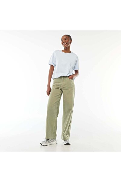 KIABI بنطال جينز واسع الساق عالي الخصر باللون الأخضر