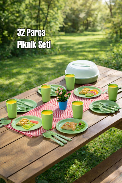Porsima 32 Parça 6 Kişilik Taşınabilir Piknik Seti - Saklama Kutulu Yeşil