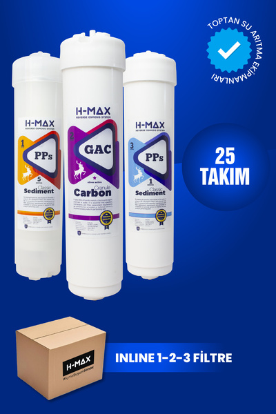 H-MAX Reverse Osmosis System Su Arıtma Cihazı Filtre Seti Hmax inline 1-2-3 F...