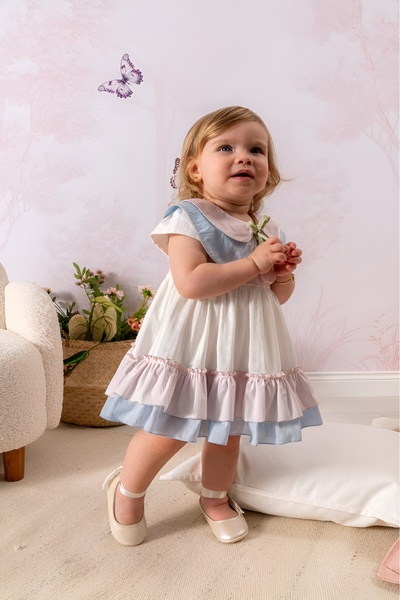 NoyNoy Baby Çaren Kids - Double Collar with Piping Detail - Ruffled - Lined Z...