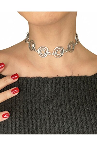 Vintage Takıhane Geometrik Spiral Formlu Tasma Kolye Choker / Retro Modern St...