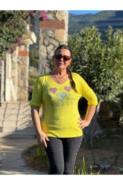 Punta Otantik Yg27070 Amour Printed Italian Knitwear Blouse Yellow