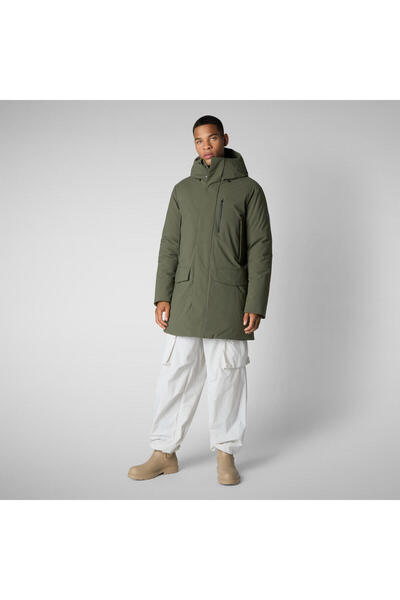SAVE THE DUCK Daucus Erkek Kapüşonlu Parka Mont, Kalın, Regular Fit, Haki