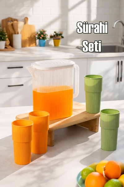 Porsima Sofra Sürahisi - 6 Parça Sürahi ve Bardak Seti - 6lı Piknik,Kamp Seti