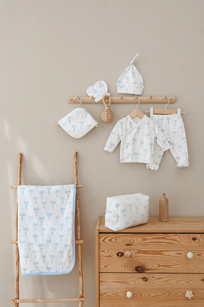Tuğba Kuğu Organik Hastane Çıkışı - Pureline Series - Blue Dainty Bows
