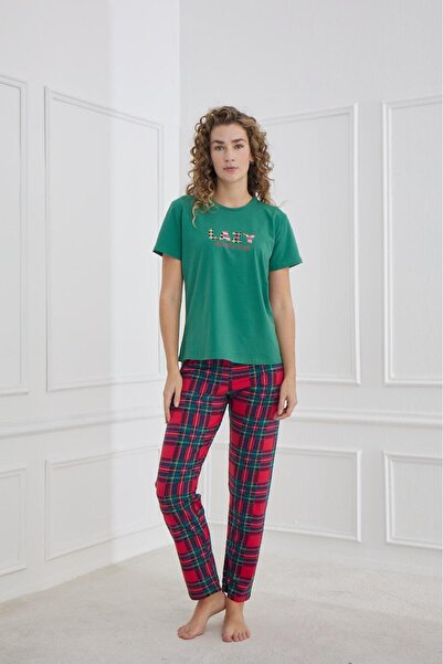 MEBA Women's Compact Combed Cotton Soft Textured Short Sleeve Green Combed Co...