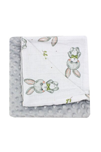 PRICHINDEL Minky Blanket, Fifi the Bunny, Muslin Reverse, Gray, 100x80cm