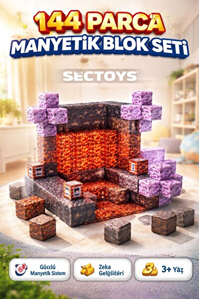 scntoys Minecraft Temalı Manyetik Küp Bloklar 144 Parça Manyetik Set