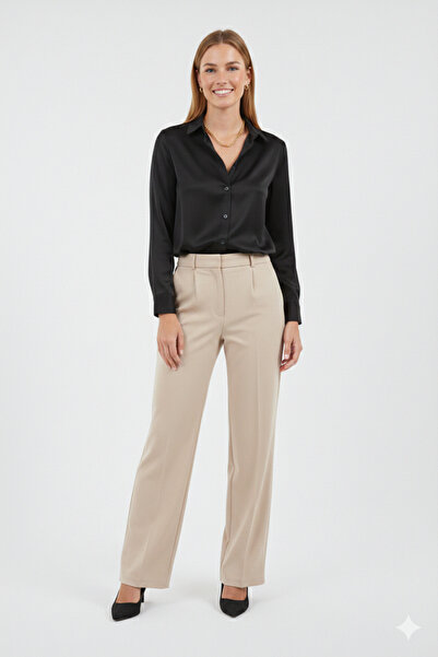 YXC Trend Maker Lightly Draped Satin Shirt Black Shirt