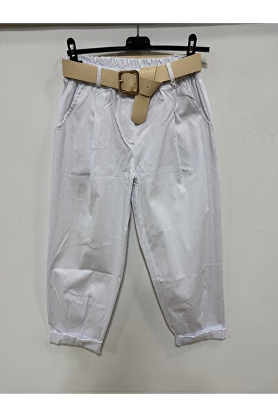 della moor Women's White Italian Shalwar Style Lycra Pants with Belt