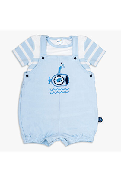 Moon 100% Cotton T-Shirt and Dungaree 12-18M Blue - Little Submarine