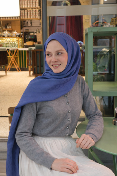 Şalland Na'i Pure D Desen Şal İndigo