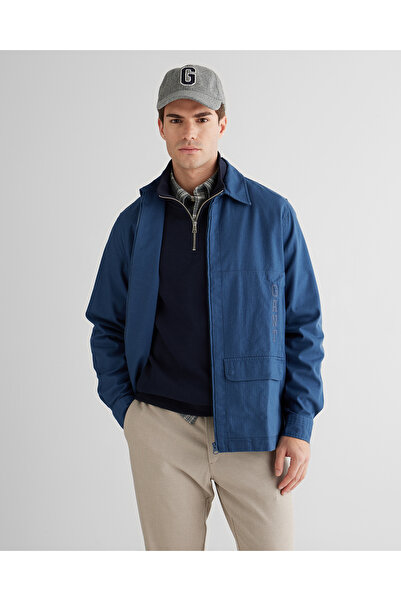 Gant Erkek Mavi Oversize Fit Fermuarlı Logolu Gömlek