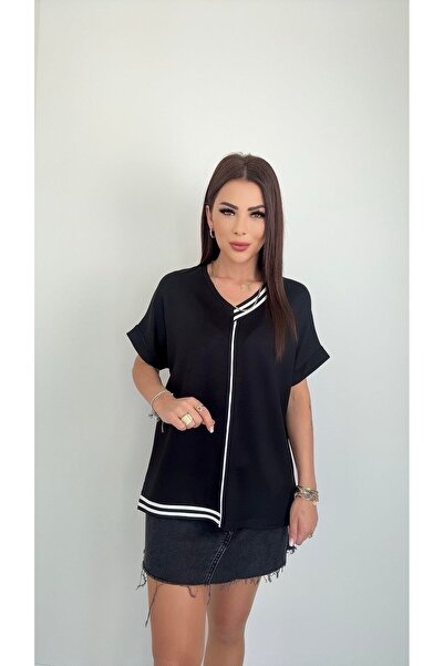 DİDEM GÜLTAKTI Sential Women's Ribbed Detailed Black Blouse