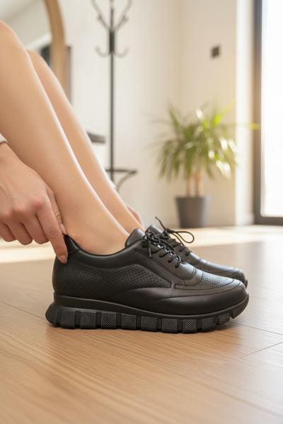 Yazın Ayakkabıları SİYAH ORTOPEDİK TABANLI GÜNLÜK AYAKKABI