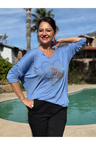 Punta Otantik YG27030 Італійська трикотажна блузка з п'ятьма сердечками, світ...