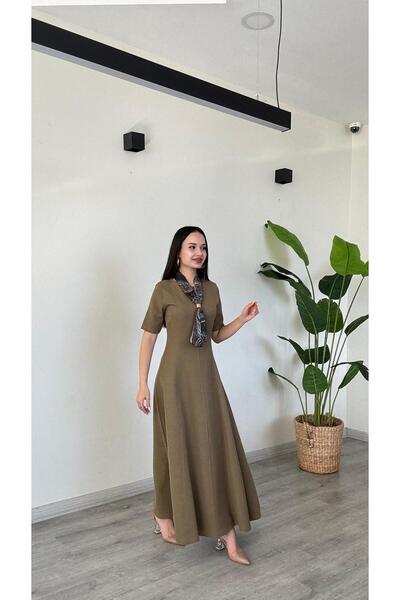 modadagiyim Women's Maxi Length Flared Flounce Self-Foulard Short Sleeve Very...